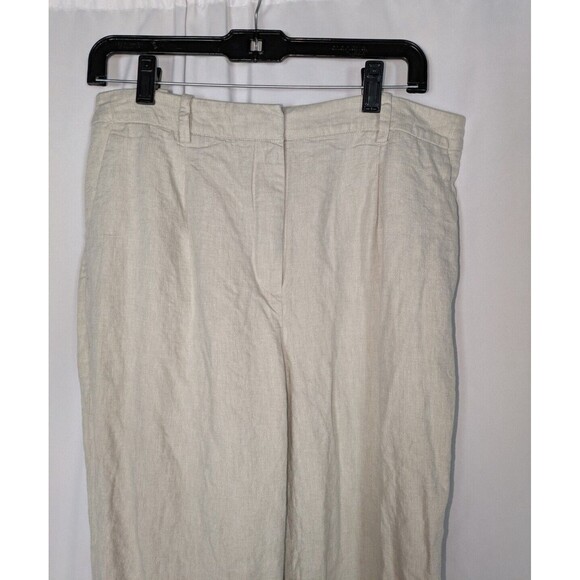 H&M Pants 10 Women's Beige High Rise Straight Leg Linen Blend Ankle Casual - Picture 2 of 8